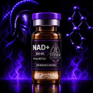 Titan Legacy Peptides NAD+ 500mg in a 10 mL amber glass bottle mockup